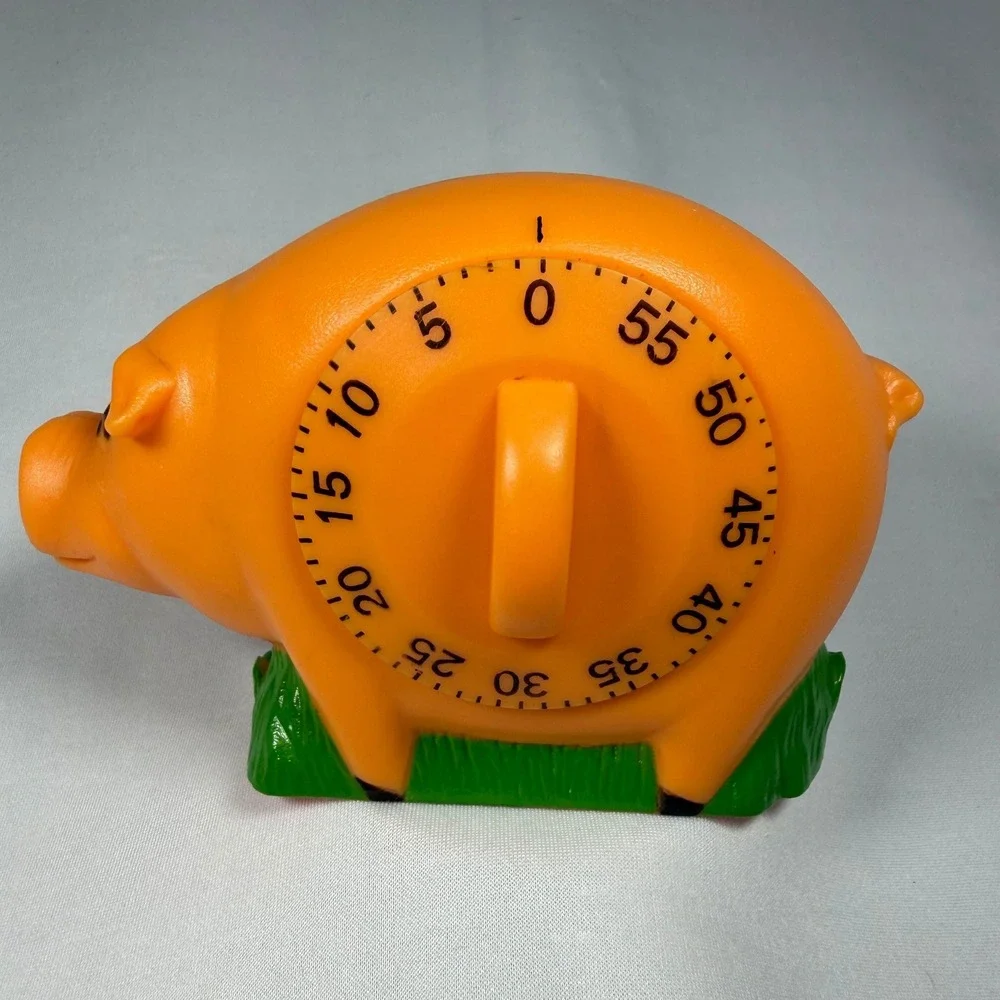 Vintage Pink Pig Kitchen Timer 60 Min Mechanical Ticking Farmhouse Novelty Prop